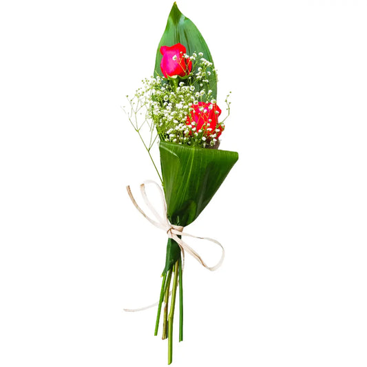 Mini Bouquet avec 2 Roses Rouges – Délicatesse dans chaque détail